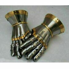 Medieval Steel & Brass Gothic Gauntlet Gloves Antique Armor Pair Of Gloves Gift picture