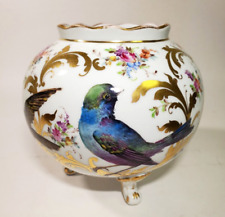 Antique Dresden Georg Heufel 1900 Cache Pot Vase Hand Painted Birds Gilt Floral picture