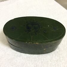 Vintage 1970’s Oval Wood Painted Trinket Box Sun Moon Stars Peoples Republic Chi picture