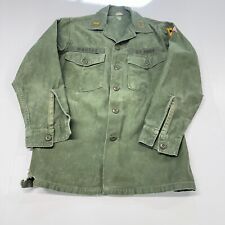 VTG 60s Vietnam Sateen OG 107 US Military Army Green Utility Top Sz M Distressed picture