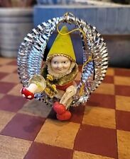 Vintage Christmas Ornament Elf Mushroom RARE Woven Wire Moon 1950s 4×4 picture