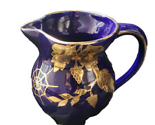 Arthur Woods England Pitcher Cobalt w/ Gold Leaves & Spider Web picture
