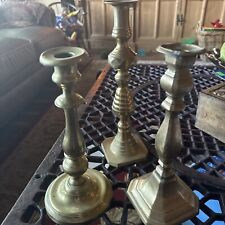 Antique (19th Century) Set Of 3 English Solid Brass Candlesticks picture
