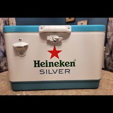 RARE Brand New White Teal Plastic Heineken Silver Cooler With Bottle Opener picture