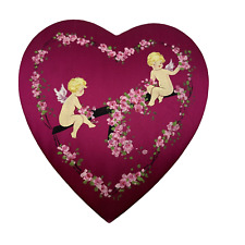 Vintage Valentine's Heart-Shaped Candy Box Satin Cupid Angel on Seesaw Flowers picture