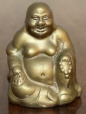 Vtg Brass Wealth Happy Laughing Sitting BUDDHA Statue Figurine 3.25” Hollow picture