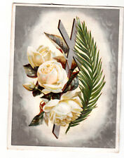 Silver Cross White Roses Fern Religious Vict Card c1880s picture