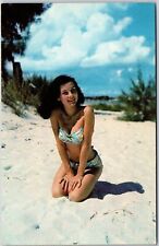 Sunbather Sexy Lady Bathing Beach Color Photograph By H.W. Hannau Postcard picture