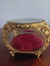 Vintage Matson Ormolu Gold Red Velvet Jewelry Trinket Box picture
