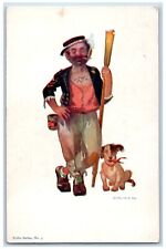 R. Hill Artist Signed Postcard Tattoo Hobo Cigarette Smoking Dog c1905 Antique picture