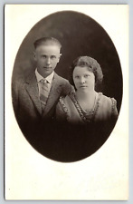 Original RPPC, Man And Woman Studio Portrait Photo, Antique, Vintage Post Card picture