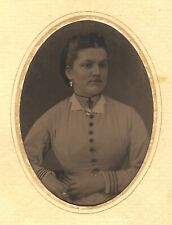 Antique Tintype Photo Young Lady Woman w/ Large Cross Pendant Necklace Choker picture