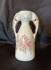 Vintage Floral Print Vase ~ Loop Handled ~ Gold Trim ~ 7.25