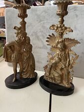 Pair Antique FRENCH 19th C Bronze Brass Figural Candle Stick Holders picture