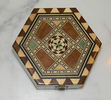 Gorgeous Handcrafted Wooden Inlay Marquetry Hexagon Geometric Hinged Covered Box picture