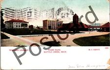 1907 BATTLE CREEK MI, M.C. Depot, Willard Library, Ward Bldg, postcard jj179 picture