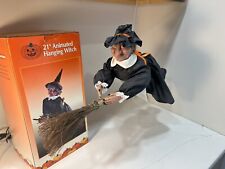 Vintage Halloween Pumpkin Time Animated Music Witch flashing eyes 21” Broomstick picture