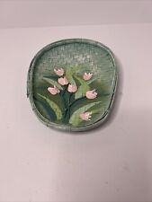 Vintage Bamboo Wall Art Pink Tulips On Light Green 3 Dimensional Delicate Look picture