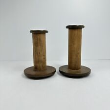 Vintage Wooden Industrial Textile Bobbin Spool Sewing Crochet Notion Set of 2 picture