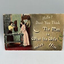 Antique Postcard Two Women On Phone Talking About Men picture