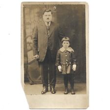 Antique Photo C1910 Father & Son Serious Man Mustache Suit Boy Dressed Up RPPC picture
