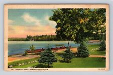 Northern MI-Michigan, Scenic Douglas Lake Canoes, Antique Vintage c1939 Postcard picture