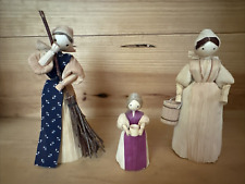 Vintage Folk Art Corn Husk Dolls-2 Ladies and 1 Child picture