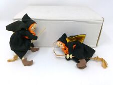 Pair of Vintage Made in Japan Witches on Broom Halloween Ornaments picture