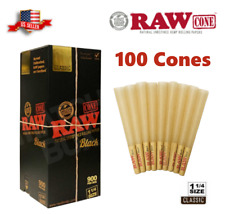 Authentic RAW Black 1 1/4 Size Pre-Rolled Cones 100 Pack & Fast Shipping US picture