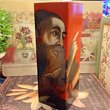10 1/8”H~Hand Painted Wooden Square Block~Byzantine Monk~Red Multi~Artist IRWIN~ picture