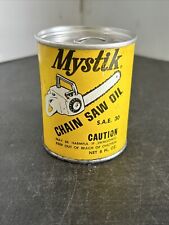 New Old Stock Rare Vintage MYSTIK Chainsaw Oil Metal Can 8 Oz C@@L Graphics picture