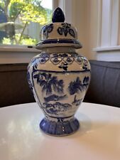 Vintage Chinoiserie Classic Blue on White Medium Size Ginger Jar 12” picture