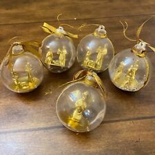 Christmas Ornament Clear Plastic Gold Nativity Scene Inside Mid Century Vintage picture