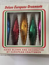 Vintage Deluxe European 5 Color Torpedo Christmas Ornaments Set Hand Blown picture