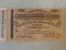 1888 Forty First Annual Fair Michigan State Agricultural Society Ticket Unused picture