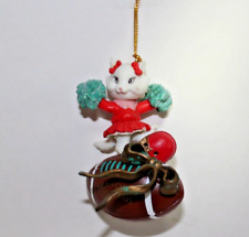 Lustre Fame Ornament  Football & White Kitty Cat Cheerleader 1996 picture