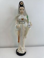 Vintage 1950-60s Asian Doll With Satin/Silk White Dress/Costume 15” picture