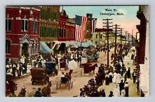 Cheboygan MI-Michigan, Main St Crowd, Shops, Antique, Vintage Postcard picture