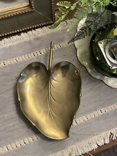 Vintage Old Solid Brass Ivy Leaf Dish Trinket Jewelry Tray 10” Heavy And Pretty picture