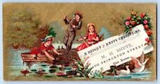 1880-90's VICTORIAN CHRISTMAS TRADE CARD M H SHUTE PRINCETON ST BOSTON MA BOAT picture