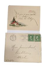 C.1920's Merry Christmas Greeting Card 1 Cent George Washington Stamp Conklin MI picture