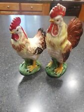 Lefton Vintage Rooster and Hen Chicken Figurines Hand Painted H3072 Read Discr picture