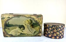 Lot Of 2 Antique Victorian Decorative Boxes Girls Floral Patina Flaws 8.75