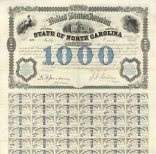 State of North Carolina 1869 $1,000 Bond signed by William Woods Holden (Uncance picture