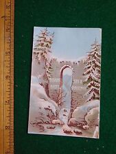 1870s-80s Happy Christmas Snowy Forest & Stone Arch Victorian Trade Card F35 picture