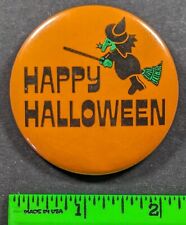 Vintage 1979 Happy Halloween Witch on Broomstick Wart Hat Pinback Pin picture