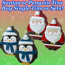 Christmas Tins Santa or Penguin Shaped 2 Sizes~You Choose Singles or Sets New picture