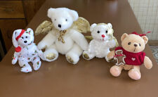 Set of 4 Christmas Bears Lot 2 White Angels Brown Gingerbread Bear 1998 Beanie picture