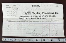 Antique 1871 Bill Receipt Taylor Thomas & Co. Jobbers Of Dry Goods Boston  picture