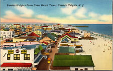 Vtg 1930s Seaside Heights from Coast Guard Tower New Jersey NJ Linen Postcard picture